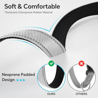 Reflective Dog Collar with Quick Release Buckle - Metal Ring - Adjustable Soft Neoprene Padded Basic Dog Collar for Small Medium Large Dogs (LightGray, Large :Width 1",Neck 15.7-23.6") - color: Lightgray, size: Large