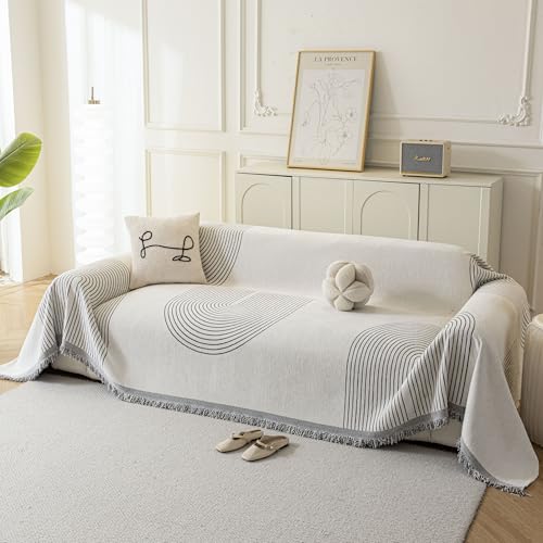 Couch Cover for Dogs, Boho Sofa Covers for 3 Cushion Couch, Chenille Sofa Slipcover for Pets Washable, L-Shape Sectional Couch Loveseat Cover Soft Throw Blankets with Tassels(71x102,Arc Grey) - color: Arc Grey, size: 71*102 inch