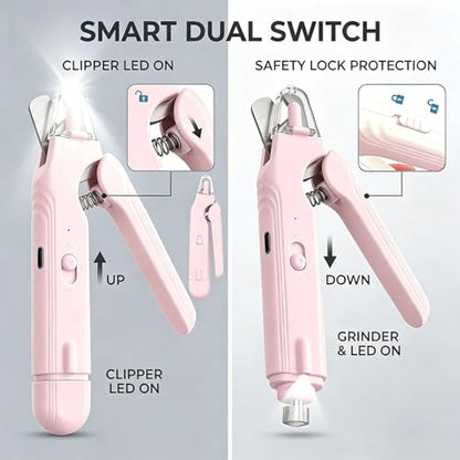 2-in-1 Dog Nail Grinder & Dog Nail Clippers Trimmers for Large Medium Small Dogs Cats Pets Claw Trimmer with LED Lights (Pink) - color: Pink