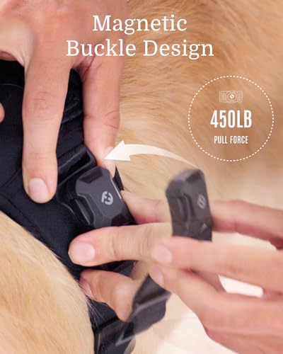Fei & Eve MagEase 3-Second Magnetic Dog Harness | No-Pull Tactical Vest | Quick-Connect MOLLE w/3 Leash Clips | Heavy-Duty 900D Nylon | Adjustable w/Handle (Large, Blush) - color: Blush, size: L