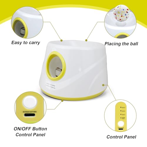 Automatic Dog Ball Launcher with 6 ETPU Balls, White, Adjustable Distance 20-45ft, USB Rechargeable, Interactive Pet Toys (Yellow) - color: Yellow-Standard