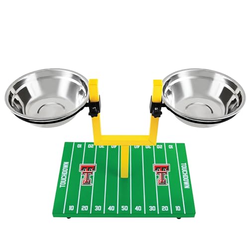 NCAA Texas Tech Raiders Goalpost Football Field Dog Feeder – Adjustable Elevated Dog Bowls with Stand, 2 Stainless Steel Bowls, Non-Slip Rubber Feet, Raised Pet Feeder for Large & Small Dogs - color: Texas Tech Red Raiders