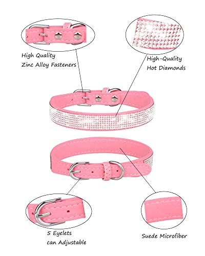 Dog Collar for Small Dogs, Adjustable Leather Suede Bling Dog Collars，Pink Dog Collar Cat Collar, Rhinestone Dog Collar - color: pink, size: XS