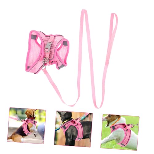 Happyyami Reflective Breathable Dog Harness with Summer Mesh Vest and Leash No-Pull Pet Walking Harness for Dogs Lightweight Pink S for Training and Jogging