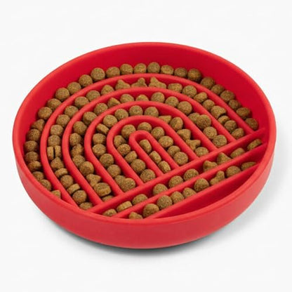 Should We Go? Slow Feeder for Dogs & Puppies, The Slowdown Bowl Silicone Slow Eating, Modern Lick Mat Design, Reduces Gulping, Fits 2 Cups, 7.5” Across x 1.5” Tall, Mealtime Challenge, Medium-Cherry - color: Cherry - Rainbow Design, size: Medium (7.5” Acr