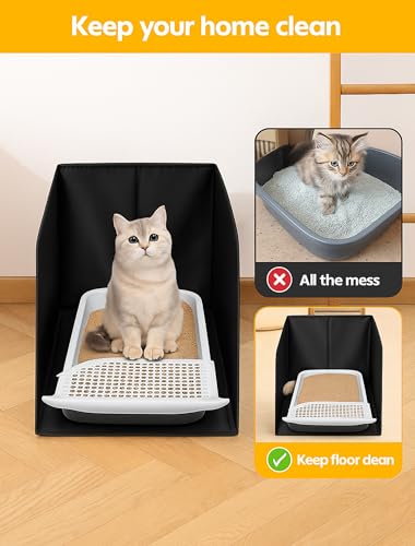 Waterproof Cat Litter Box Enclosure Splash Guard with Removable Mat, Cat Box Enclosure with 2 Hooks for Scoop, Anti-Leakage, Dust Control, Easy to Clean-24.02 x 16.14 x 16.14 inches-Black - color: Black