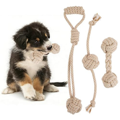 Dog Rope Toy for Small Dog 3pcs, Natural Chew Toys for Puppy, Medium & Small Dogs, Tug of War Rope for Puppies Clean & Relieve Teething - size: 3pcs