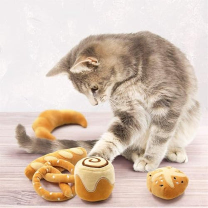 CiyvoLyeen Bread Catnip Toys, Cat Toy for Indoor Interactive Toys, Kitten Chew Bite Kick Toy Baguette Croissant Pretzel Toast Bun Cinnamon Roll Plush Catmint Pet Birthday Presents 6 Pack - color: Bread - 6Pcs