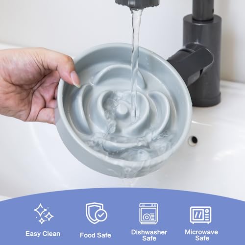 6'' Ceramic Slow Feeder Dog Bowls - Petal Shape Modern Dog Food Dish for Cats and Small Breed Dogs, Puzzle Maze Bowl to Slow Down Eating, Anti-Gulping, Dishwasher & Microwave Safe, Grey - color: Grey, size: 6 inch