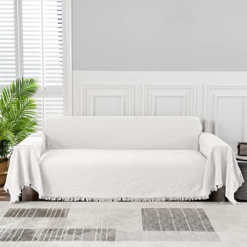 MEETSKY White Sofa Covers Sectional Cushion Covers L Shape Slipcover for Reclining Couch Futon, Living Room Decor Cotton Polyester Blend Thick Soft Throw Cover(Large: 71" x 102", White) - color: White, size: 71" x 102" | Large