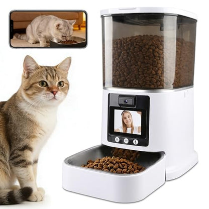 5L Automatic Cat Feeder with Camera, Two-Way Video 3MP HD & Audio, 5G WiFi Automatic Dog Feeder with Night Vision, Cat Food Dispenser with Dog Food Container for Multiple Pets (White, 5L) - color: White