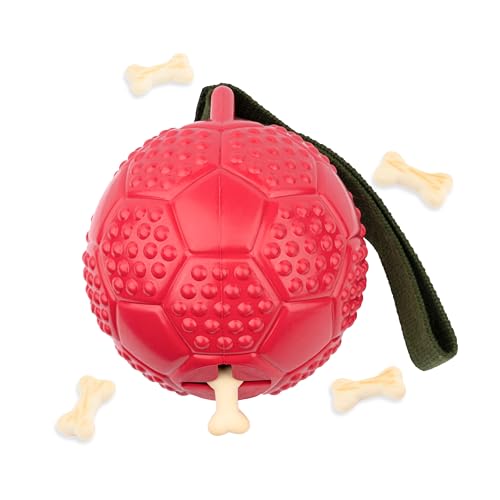 Fuzzl Eco Rubber Chuck & Treat Soccer Ball - Red - Long Lasting Dog Chew Toys for Aggressive Chewers Strong Dog Toy for Dogs Durable Puppy Toys 13cm - style: Football Red