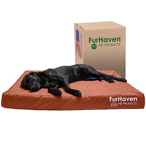 Furhaven Water-Resistant Orthopedic Dog Bed for Large Dogs w/ Removable Washable Cover, For Dogs Up to 125 lbs - Indoor/Outdoor Logo Print Oxford Polycanvas Mattress - Chestnut, Jumbo Plus/XXL - color: Water-Resistant Logo Print (Chestnut), size: Jumbo Pl