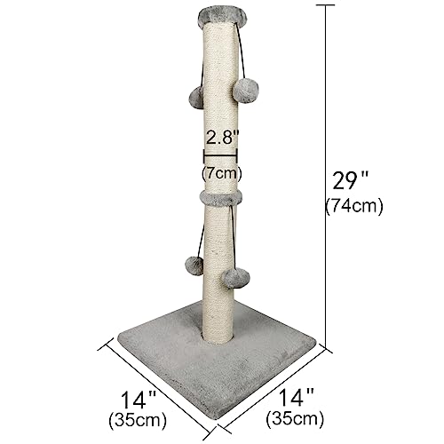 Dimaka 29'' Cat Scratching Post, Natural Sisal Rope Scratcher Post, Kitten Claw Scratch with 4 DanglingToy Balls for Large Cats (Grey) - color: Grey