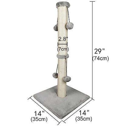 Dimaka 29'' Cat Scratching Post, Natural Sisal Rope Scratcher Post, Kitten Claw Scratch with 4 DanglingToy Balls for Large Cats (Grey) - color: Grey