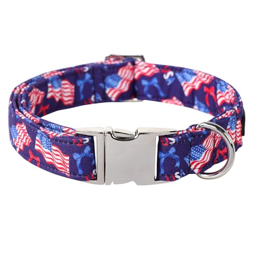 Maca Bates 4th of July Basic Dog Collar American Flag USA Patriotic 4 of 7 Dogs Collars Adjustable Soft Flags Independence Day Gift for Small Medium Large XL Boy Girl Male Female Puppy - color: July 4th-Basic-Fly Flag, size: S