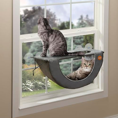 K&H Cat Window Perch EZ Mount Double Window Hammock - Sturdy 2-Level Kitty Sill Seat, Strong Suction Cups, Metal Frame, Cord-Free, Cozy Sunbathing Bed for Multiple Indoor Cats, Holds 50 lbs