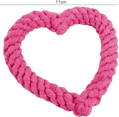 Jinshining Pink Cute Dog/Cat Chew Toys, Dog Toys for Chewers, Heavy Duty Dental Rope Toy for Dogs, Creative Love Heart Shaped Interactive Rope Dog Toys, Cotton Puppy Teething Chew Tug Toy Dark