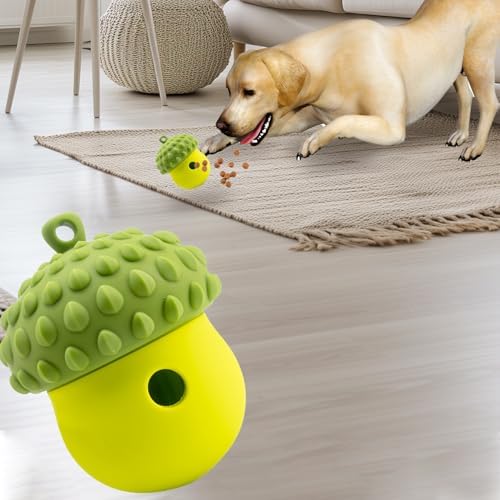 Dog Puzzle Toy Dispenser - Interactive Dog Toys for Large & Medium Breeds - Mental Stimulation Ball with Detachable Lid - Food-Grade Silicone Toy for Stress Reduction - color: green
