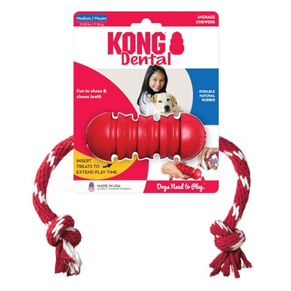 KONG Dental with Rope- for Dog Dental Care - Stuffable Chew Toy - Provides Chewing Outlet & Satisfies Instinctual Needs - Cleans Teeth & Gums - Made with Durable Natural Rubber - for Medium Dogs - size: Medium (Pack of 1)