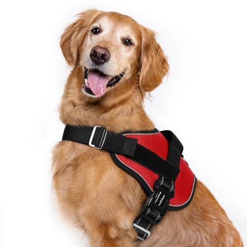 rabbitgoo Dog Harness for Large, Easy On Pet Vest with One Buckle, No Pull Adjustable Service Harness with D-Ring & Handle, Reflective for Safety Walking, Training, Red, XL - color: Red, size: X-Large