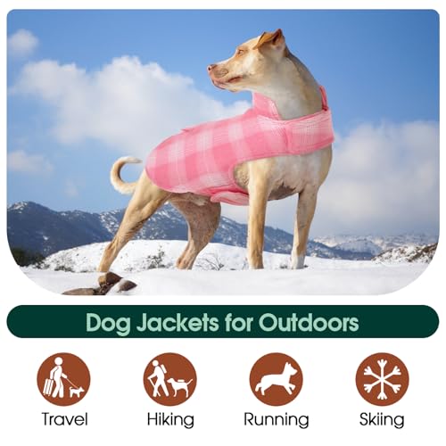 Kuoser Reversible Winter Coat, British Style Jacket for Medium and Large Dogs - Warm Windproof Puppy Cold Weather Clothes Vest, Pink L - color: Pink, size: L (Chest Girth: 20.9-24.4'')