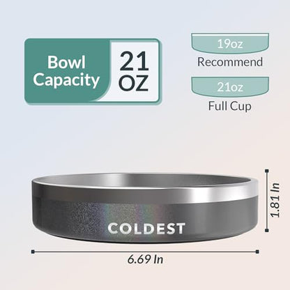 Coldest Dog Bowl - Anti Rust Metal, Non Slip, 3 Layers Insulated Stainless Steel Dog Bowls - Spill Proof & Heavy Duty - Water Bowl for Dogs, Cats & Pets, Dish Washer Safe (21 oz, Stardust Glitter) - color: Stardust Glitter, size: 21 oz