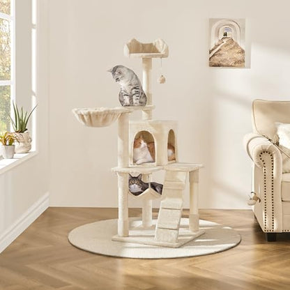 Yaheetech Cat Tree, 54in Tall Cat Tower for Indoor Cats with Extended Platform & Basket, Spacious Cat Condo, Funny Hammock, Scratching Posts and Ladder, Beige - color: Beige