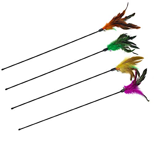 4 PCS Interactive Cat Teaser Wand - 20" Long Wand with Loud Bell for Cat and Kitten - color: A