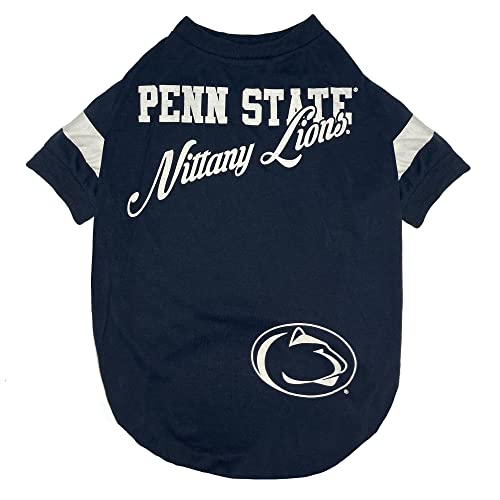 NCAA Penn State Nittany Lions T-Shirt for Dogs & Cats, Medium. Football/Basketball Dog Shirt for College NCAA Fans. New & Updated Fashionable Stripe Design, Durable & Cute Sports PET TEE Shirt Outfit - color: Penn State Nittany Lions, size: Medium