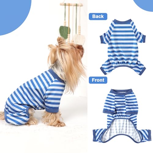 Dog Pajamas, Stretchy Puppy Jammies Onesie, Comfy Doggie Striped Pjs, Lightweight Soft Puppy Outfit, Dogs Clothes for Small Size Girl Boy(Blue,S) - color: Blue, size: Small (Chest 14.2 in)