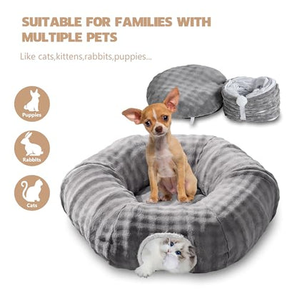 Bubble Cat Tunnel for Indoor Cats, Round Peekaboo Cave Toy with Dangling Balls, Donut Tunnel Bed with Circle Mat for Puppy Kitten Rabbit, Grey - color: Grey
