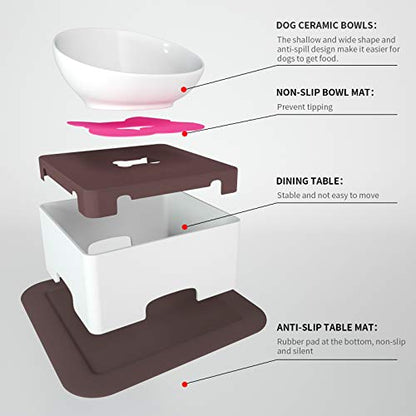 Raised Ceramic Dog Feeding Bowl,Adjustable Elevated Dog Bowls Set Anti-Slip,Standing Pet Feeding Dish for Small Medium Dogs and Cats,White - color: White