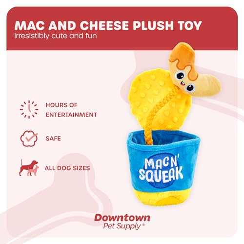 Downtown Pet Supply - Mac & Cheese Plush Squeaky Crinkle Rope Dog Toy - Durable for Small, Medium & Large Dogs - 1 Pack - style: Mac and Cheese