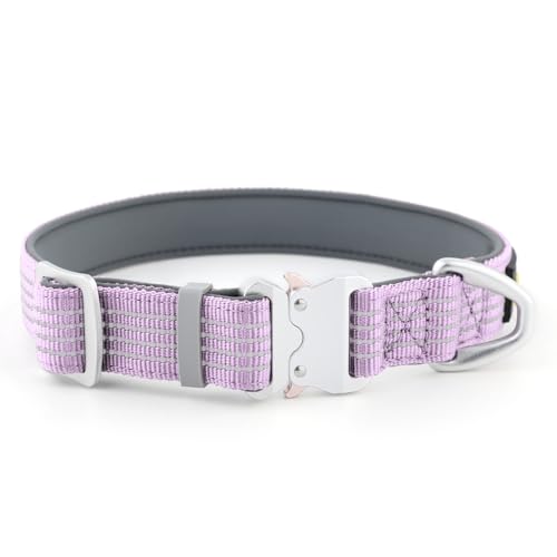 Plutus Pet Reflective Dog Collar with Aviation Aluminum Buckle, Neoprene Padded for Comfort, Lightweight, Heavy Duty Nylon Collar for Puppy Small Medium Large Dogs (Lilac Purple, M) - color: Lilac Purple, size: M
