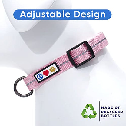 Pawtitas Recycled Dog Collar with Reflective Stitched Puppy Collar Made from Plastic Bottles Collected from Oceans Extra Small Pink Cherry Blossom - color: Recycled Pink, size: X-Small (Pack of 1)