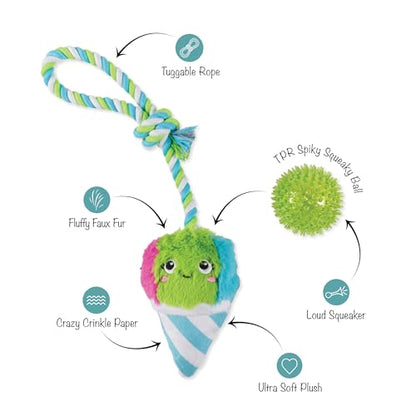 Fringe Studio Plush Dog Toy with Rope, Cone-FIDENCE is Yummy, Pet Shop Collection (314528) - color: Cone-Fidence Is Yummy
