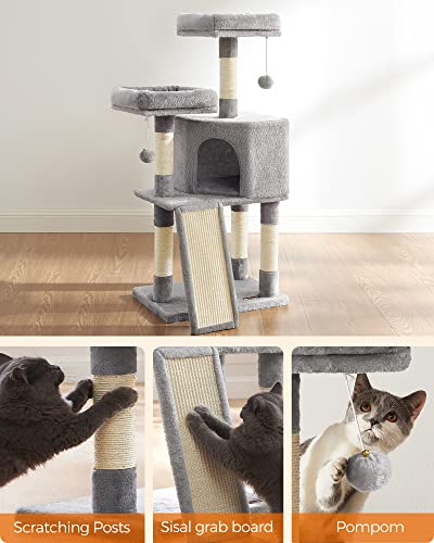 Feandrea Cat Tree, 45.3-Inch Cat Tower, Plush Condo with Scratching Post, Ramp, Perch, Spacious Cave, for Small Space, Light Gray UPCT141W01 - color: Light Gray