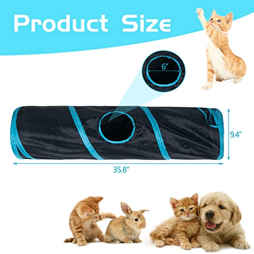 Sheldamy Cat Tunnel, 2-Way Collapsible Play Tunnel, Interactive Toy Maze for Small Animals, Suitable for Kittens, Puppies, Rabbits, Ferrets, Blue & Black - color: 2 Way Blue & Black