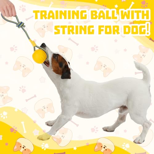 Hsei 2 Pcs Medium Dog Ball on a Rope Rubber Dog Toy with Handle Ball Yellow Floats in Water for Tug Training Rewards Interactive Pet Fetch Catch Throw Outdoor Puppy Teething Medium Pet - size: Medium