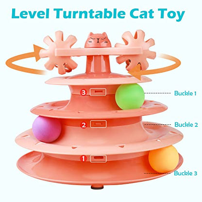 UPSKY Cat Toy Roller 4-Level Turntable Cat Toy Balls with Three Colorful Balls and Bell Ball X Turntable Interactive Kitten Fun Mental Physical Exercise Puzzle Toys - color: C-Gradient Orange