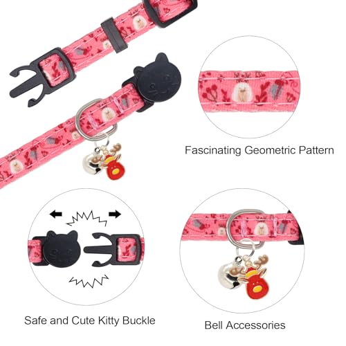 Christmas Cat Collar, Cotton 2 Pack Cat Collar with Bells, Breakaway Collars for Girl Boy Kittens, Reindeer - color: Reindeer