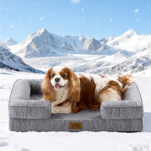 COZY KISS Cooling Dog Bed for Medium Small Size Dogs, Q-Max >0.4 Summer Cool Pet Bed, Orthopedic Dog Sofa with Sides, Bolster Anti-Slip Couch with Washable Removable Cover, M 30x20x6 inch, Dark Grey - color: Dark Grey, size: 30x20x6 inch