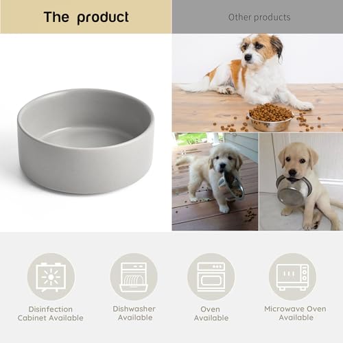 Mowtanco Grey Ceramic Dog & Cat Bowl Set – 13.5 OZ with Wooden Stand, Non-Slip, Elevated Design for Small Dogs & Cats – 2 Bowls (Food & Water, Ceramic Pet Bowls, Modern Dog Bowls) - color: Gray × 2