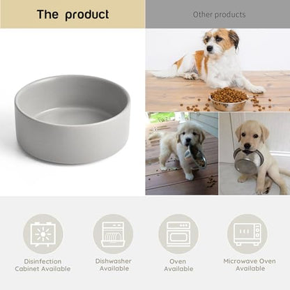 Mowtanco Grey Ceramic Dog & Cat Bowl Set – 13.5 OZ with Wooden Stand, Non-Slip, Elevated Design for Small Dogs & Cats – 2 Bowls (Food & Water, Ceramic Pet Bowls, Modern Dog Bowls) - color: Gray × 2