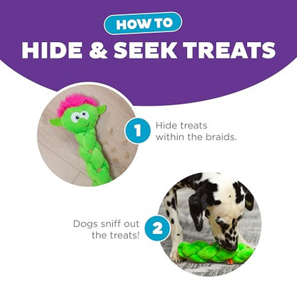 Outward Hound by Nina Ottosson Twistiez Interactive Plush Dog Treat Puzzle, Troll, Small, Green - color: Twistiez Troll