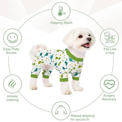 Dog Pajamas for Small Medium Dogs Recovery Suit Dog Pjs Dog Onesie Cute Soft Breathable Puppy Pajamas Pet Spring Summer Stretchy Pjs for Boy Girl - Green Dinosaurs