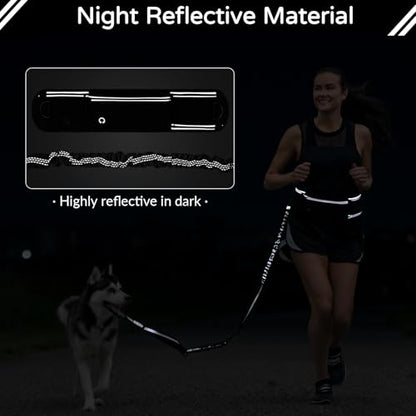 Skmeditec Hands Free Dog Leash with Waist Bag for Large Dog Walking, Shock Absorbing Bungee Leash with Zipper Pouch for Running, Dual Padded Handles & Adjustable Waist Belt - size: 1 Dog