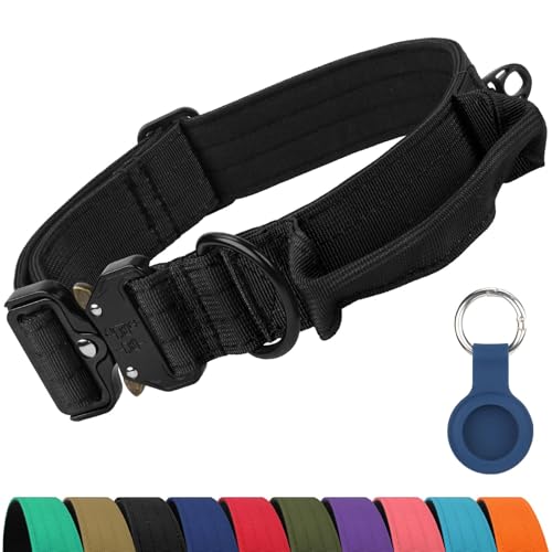 Joytale Tactical Dog Collar for X-Large Dogs with Control Handle, Heavy Duty Military Training Collar for Power Breeds, AirTag Holder Case, Quick Release Metal Buckle, Soft Padded, XL, Black - color: Black, size: XL-1.5"×18-27"