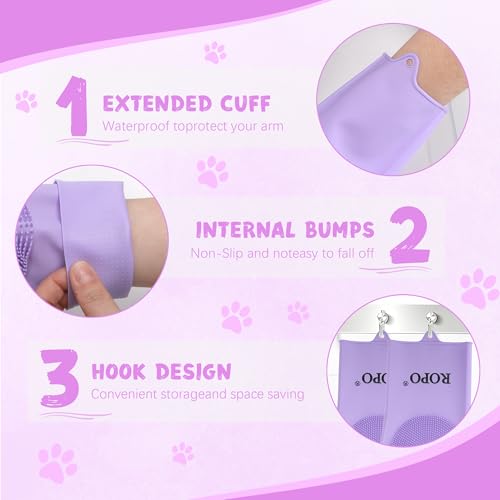 ROPO silicone gloves for pet grooming, multi-functional gloves for pet hair shedding, bathing, and massage (Purple) - color: Purple